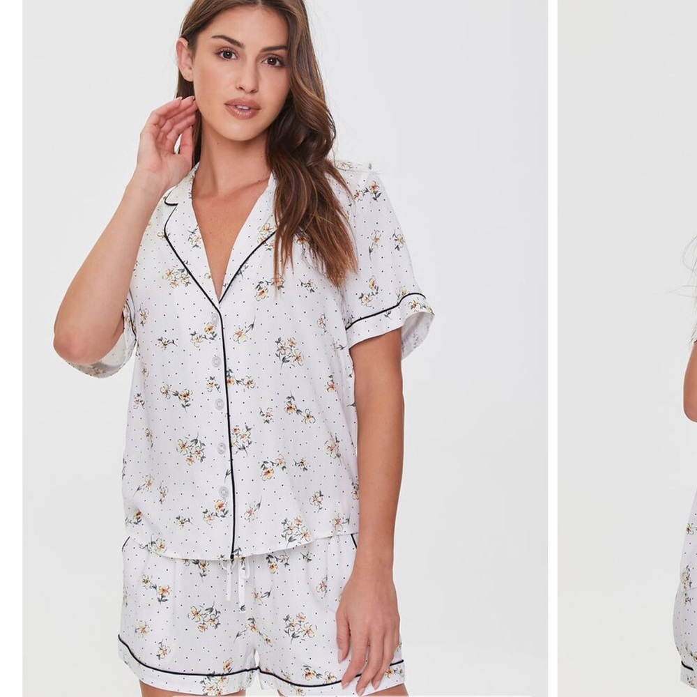 Floral Print Shirt & Shorts Pajama Set